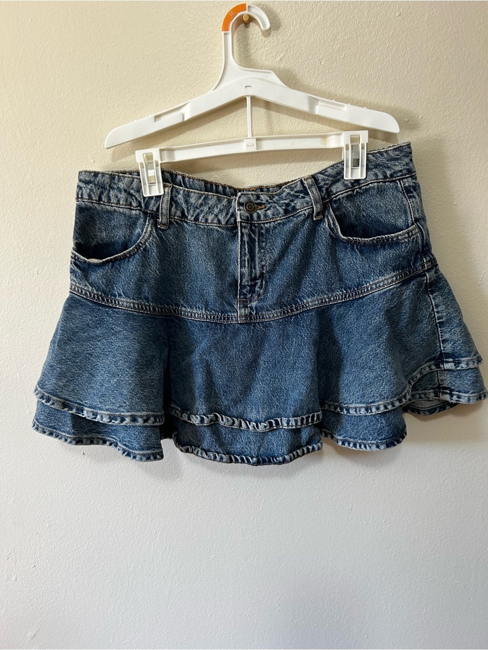 Primark Blue Denim Ruffle Skater Mini Skirt